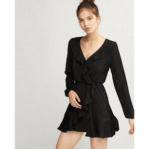 New Express Fit and Flare Black Long-Sleeve Romper with Ruffles